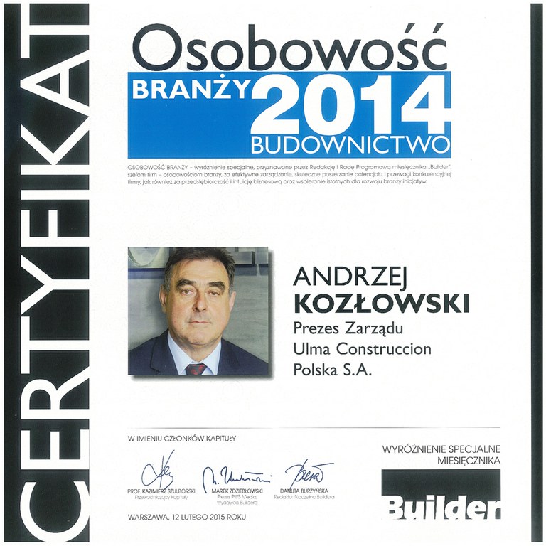 Prezes Andrzej Kozłowski wyróżniony tytułem „Osobowość Branży”